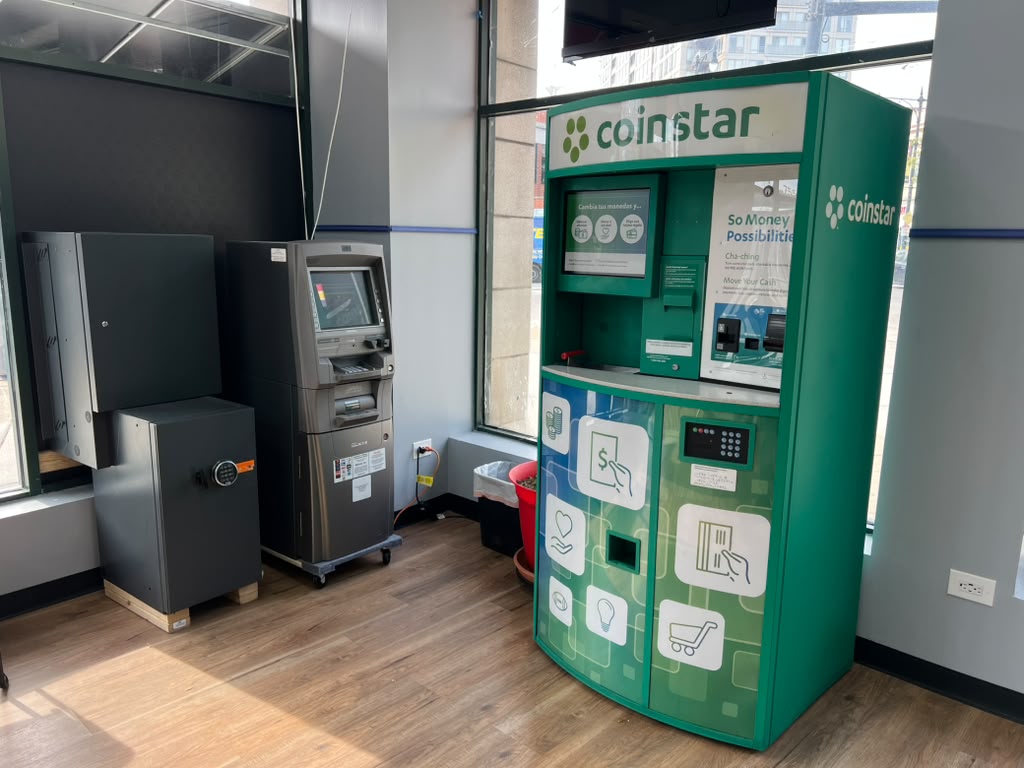 Coinstar coin machine and ATM inside the shop